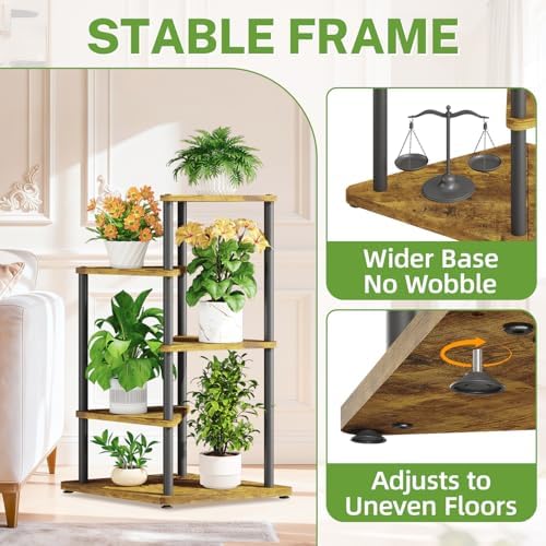 iDavosic.ly 4 Tier Wooden Plant Stand Indoor, 33 Inch Tall, Black & Brown - Image 4