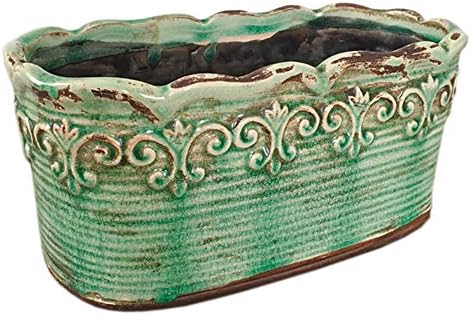 Rectangular Ceramic Orchid Plant Pot French Country Planter Succulent Container Windowsill Planter Decoration (10 Inch Length, Rectangle) (Green) by Beitewei