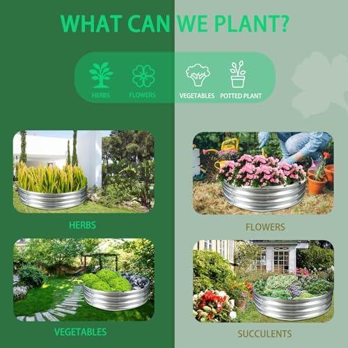 Durable Round Galvanized Steel Raised Garden Bed for Planting,Round Galvanized Steel Fire Ring/Fir Pit for Outdoor- 5×5×1FT,0.8MM Thick (Silver, 60 ins Diameter x 12 ins high) - Image 4