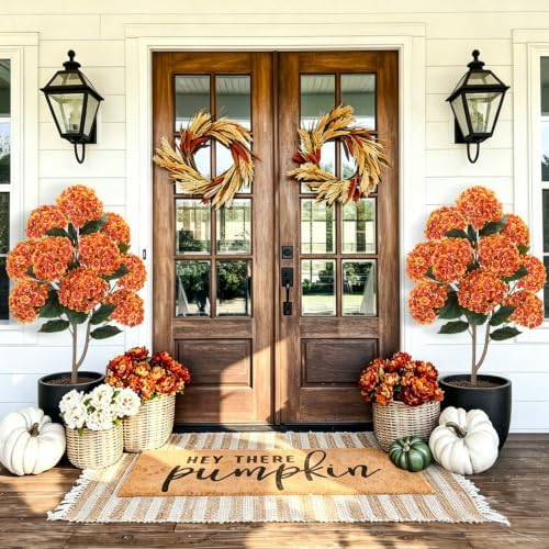 GTIDEA 2 Pack 3.5 ft Faux Fall Tree Topiary with Spikes for Front Porch - Image 2