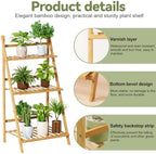 3-Tier Bamboo Ladder Plant Shelf, Foldable Ladder Flower Pot Display Shelf Rack, 15.75" W x 19.69" D x 37.8" H, Suitable for Gardens, Balconies, Courtyards, and Lawns 50cm - Image 3