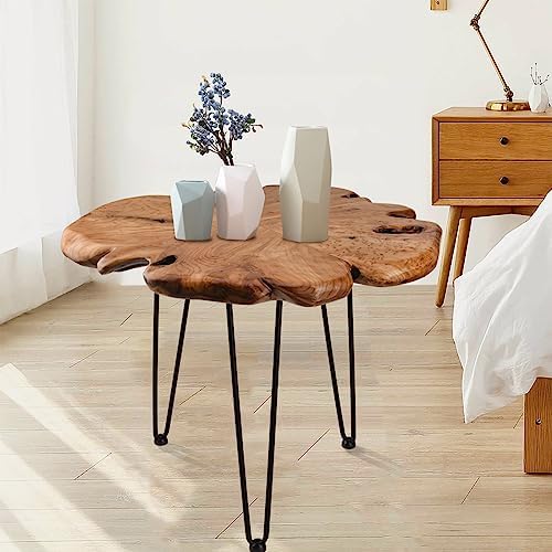 23.6 Inch Live Edge Side Table, Wood Freeform Small End Table with Waterproof, Rustic Accent Table Unique for Living Room, Bedroom, Home - Image 5