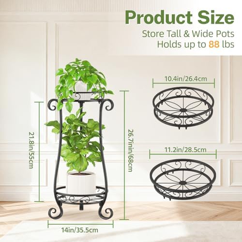 iDavosic.ly 2 Tier Tall Metal Plant Stand Outdoor Indoor, 27 Inch, Black - Image 2