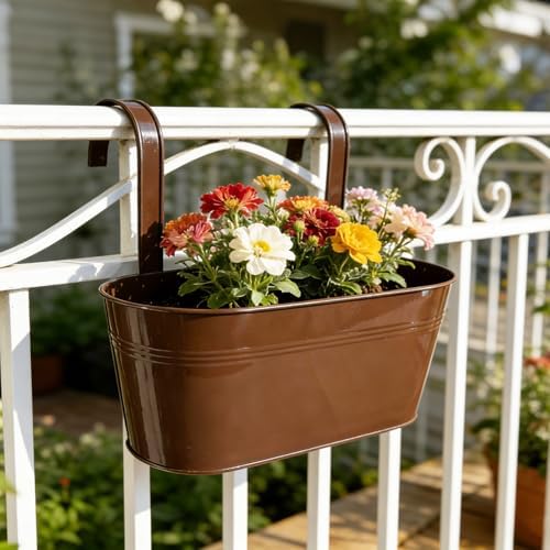 12 Pack Mixed Size Fence Hanging Planter for Patio Garden Décor, Chocolate - Image 5