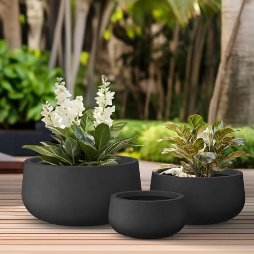 Kante Set of 3 Black Concrete Bowl Planters 19.6" 16" 11" Dia - Image 3