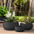 Kante Set of 3 Black Concrete Bowl Planters 19.6" 16" 11" Dia - Image 3