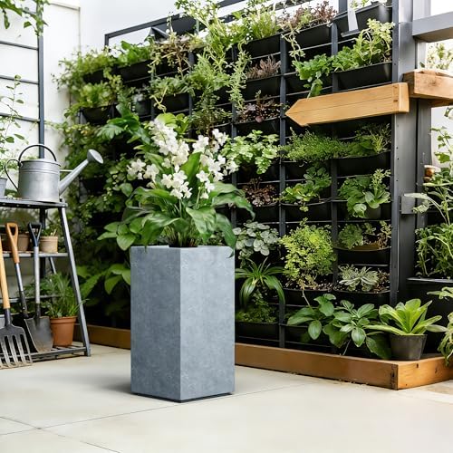 Kante Large Column Square Blue Gray Concrete Planter 27.6" H, Outdoor - Image 4