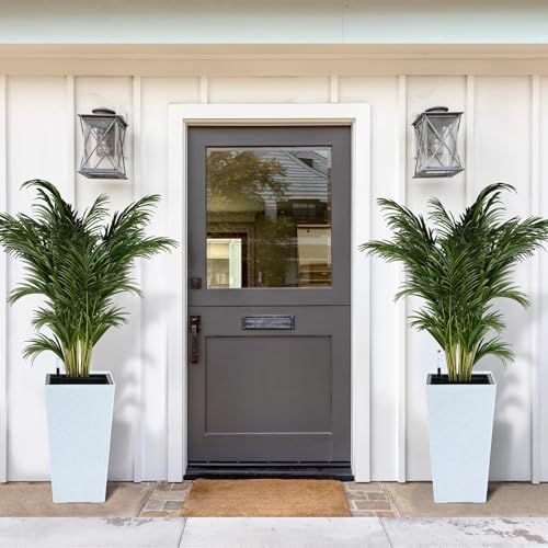 Self-Watering Tall Planters Set of 2, 22.5 Inch Large Indoor Outdoor Flower Pots with Water Level Monitor & Drainage, Modern High Front Porch Planters for Patio Home Decor, White - Image 3