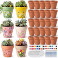 25 Set Flower Pot Painting Craft Kit 2.5" Mini Terracotta & Ceramic Pot to Paint Bulk with Drainage Acrylic Paint for Indoor Outdoor Plant Crafts Wedding Favors DIY Activity (Terracotta) by Singhoow