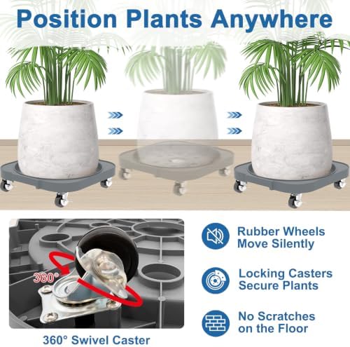 2 Pack 11'' Heavy Duty Rolling Plant Caddy with Wheels, Dark Grey - Image 7