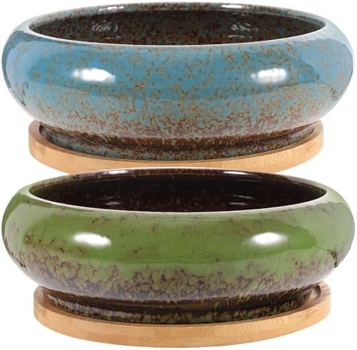 Happyyami 2 Sets Ceramic Succulent Plant Pot with Saucer Xmas Decorative by Happyyami