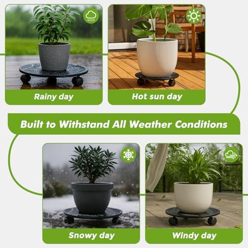 Planterhoma 1 Pack 15 Inch Large Metal Plant Caddy with Wheels Heavy-Duty Rolling Plant Stand with Casters Flower Pot Mover Roller Base Flower Pot Dolly Coaster Trolley, Tropical Leaf - Image 6