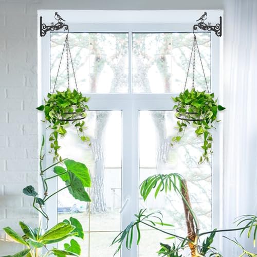 4-Pack Metal Hanging Planters for Outdoor Plants - Heavy Duty Hanging Baskets for Plants Outdoor with Chains and Long Hooks – Aesthetic Hanging Plant Holder for an Instant Indoor Gardening Decor - Image 3
