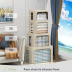 CYhom 3Pack Foldable Storage Bins - Frame Storage Box Linen Fabric Stackable Clothes Container Organizer with Clear Window & Carry Handles Large Capacity (Small-22L, Beige) - Image 5