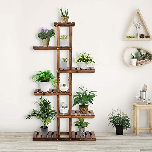 COSTWAY 6-Tier Multifunctional Wood Flower Stand, Shelf Holder for Multiple Plants, Freestanding Plant Rack for Garden, Patio, Balcony, Living Room, Indoor, Outdoor (29.5''x10''x55.5'') - Image 4