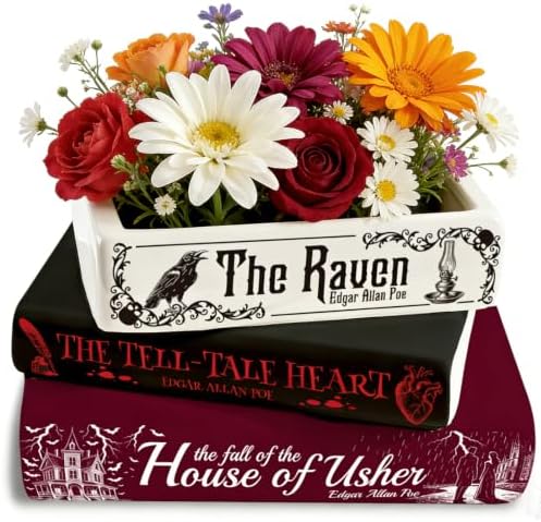 Small Book-Shaped Ceramic Planter for Flowers, Gothic Vase for Bookshelf Home Office Decor, Unique Decorative Gifts for Book Lovers, Edgar Allan Poe,The Raven by GLASSWINDS