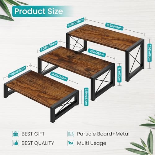 ELITEROO 3 Tier Cupcake Stand & Wood Display Risers, Dessert Stands for Cup Cake or Food, Riser Display Stand for Perfume Collectibles, Tiered Shelf Organizer for Market Retail Vendors, Rustic Brown - Image 5