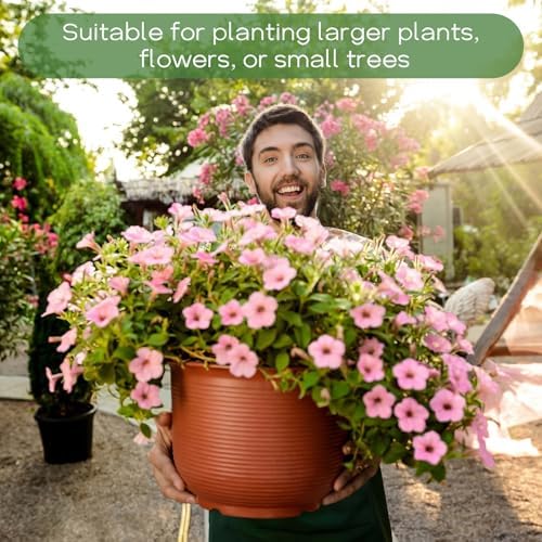 2 Pack 14 Inch Plastic Large Terracotta Plant Pot with Drainage Hole and Saucer Large Plant Tree Pots Flower Tree Containers for Indoor Outdoor Gardening Front Porch Patio Yard or Deck - Image 5