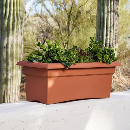 Bloem Veranda 26" Plastic Rectangular Deck Box Planter - UV-Resistant, Indoor/Outdoor, Terra Cotta, 2-Pack - Image 2