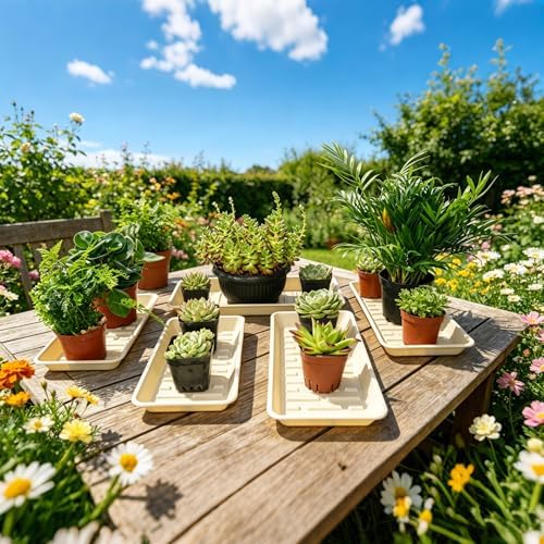 4 Pack Plastic Plant Tray Saucer Rectangular 17 18 Inch, Planter Trays Saucers for Indoor Outdoor, Plant Water Drip Trays, Windowsill, 7.7 x 17.5 Inches, Beige - Image 3