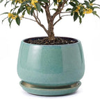 10.3 Inch Ceramic Planter with Saucer,Modern Garden Pots with Drainage Hole Mesh Net, for Indoor Outdoor Use (Blue-Green) by Unknown