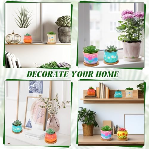 Maxdot 12 Sets 3 Inch DIY Ceramic Succulent Planters Pots to Paint Unpainted Ceramic Paintable Flowerpots Paint Your Own Flower Pot Pottery Painting Craft Kit for Gardening Draw Gifts(Classic Style) - Image 6