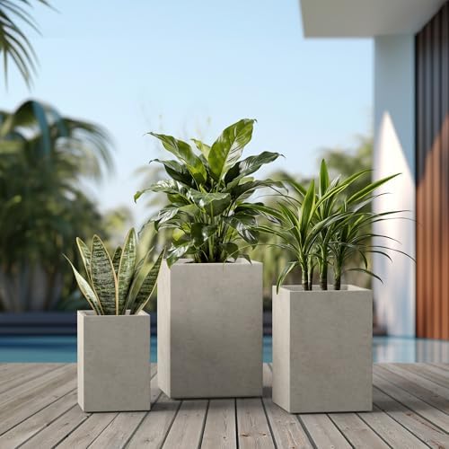 Kante Set of 3 Weathered Concrete Tall Planters 13" 11" 9" Dia - Image 7