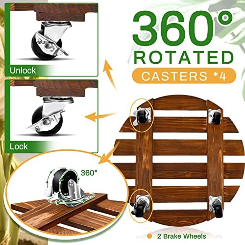 Taiyin 2 Pack 16 Inch Wooden Rolling Plant Caddy, 220 Lbs Lockable Wheels - Image 3