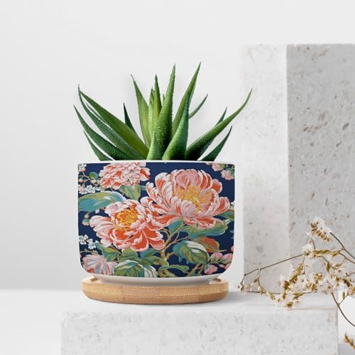 Bright and Chinoiserie Ceramic Planter Coral Peony Floral Flower Pots for Indoor Plants with Drainage Holes and Saucers Pot for Outdoor Garden Home Plant - Image 7