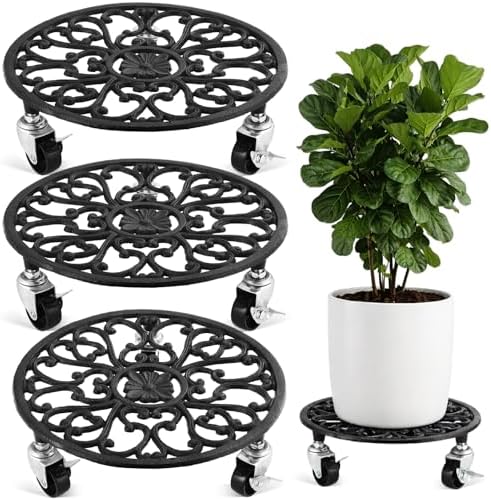 3 Pack Cast Iron Plant Caddy with Wheels Heavy Duty 11 Inch Plant Rollers by PartyZealot