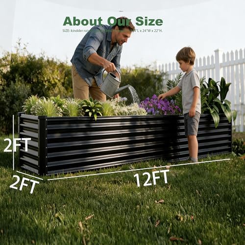 12x2x2ft Raised Garden Beds Outdoor Kit, Galvanized Planter Garden Boxes Outdoor, Metal Raised Garden Beds for Vegetables,Fruits,Herb,Flower,Black - Image 4