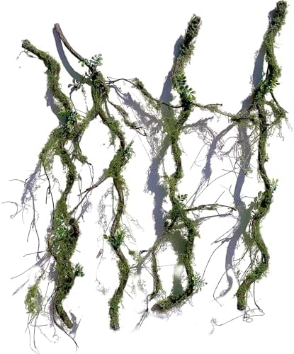 43 inches Moss Twig Vines Artificial Trees Branches Jungle Climber Fake Greenery Twigs Trunk with Greenery for Home Decor Garden Landscape Hanging Reptile Habitat Decor (Green - Pack of 2) - Image 4