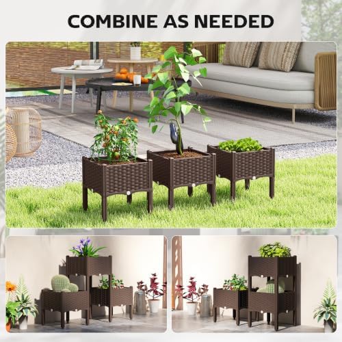 Outsunny Plastic Raised Garden Bed with Legs Self Watering Planter Box - Image 3