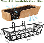30 Inch Railing Planter Box Window Boxes Planters - 2 Pack Deck Railing Planter Boxes with Adjustable Brackets Coco Liners Balcony Planters Railing Hanging for Window Flower Boxes Outdoor Garden Decor - Image 2