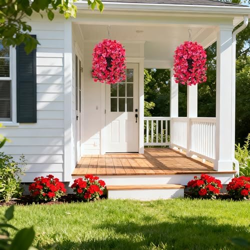Ivydale Bougainvillea Artificial Hanging Fake Flowers with Basket for Outdoors Decoration, Faux Silk Flowers UV Resistant Fake Plants Long Vines Realistic for Outside Front Door Porch Patio, Red Pink - Image 6