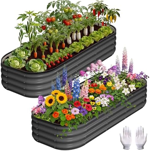 Galvanized Raised Garden Bed, 2Pcs Raised Garden Beds Outdoor, Rectangle Planter Raised Beds with Gloves and Rubber Edge Trim for Vegetables, Flowers and Herbs by Garvee