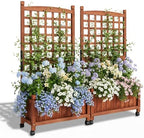 VINGLI 2PC Wooden Planter with Trellis, 50" Height Elevated Garden Beds Outdoor with Wheels, FreeStanding Planter Box with Drainage Holes for Flower, Vegetable, Fruit, Herb in Garden, Patio, Balcony by VINGLI