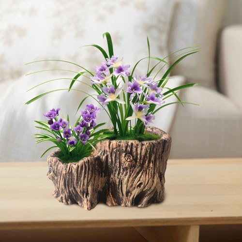Double Cylinder Succulent Planter in Imitation Wood Design, Cement Tree Root Aesthetic, Ideal for Small Plants and Decorative Display On Window Sills, Desktops, and Bathrooms - Image 3