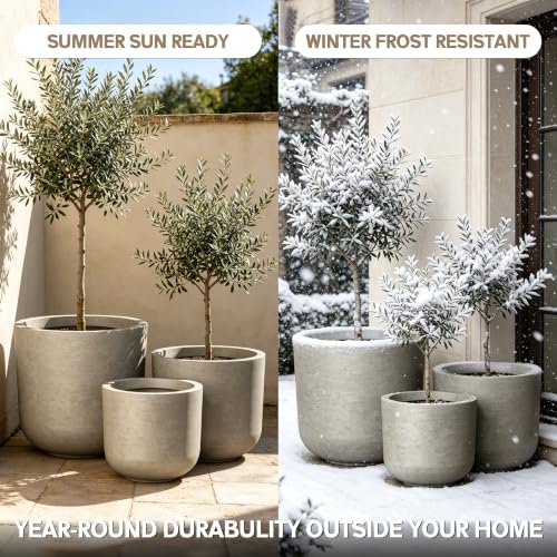 Kante Set of 3 Weathered Concrete Capsule Round Planters for Modern Home - Image 2