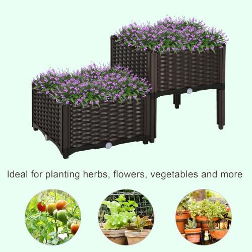 Outsunny 2 Piece Raised Garden Bed with Legs Planter Box Raised Bed, Brown - Image 3