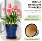 8.3 Inch Ceramic Planters with Drainage Hole and Saucer,Indoor Outdoor Large Flower Pots, Garden Pot for Plant Lovers (Blue) - Image 3