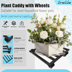 12 Inch Plant Caddy with Wheels Lockable Heavy Duty Trolley Large Metal Square Plant Dolly Plant Roller Base Potted Stand Suitable for Indoor Outdoor Plant Pots Black - Image 3