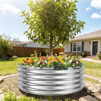 YSEJOMP 17" Tall 48" Diameter Round Raised Garden Bed Kits Outdoor Silver - Image 6