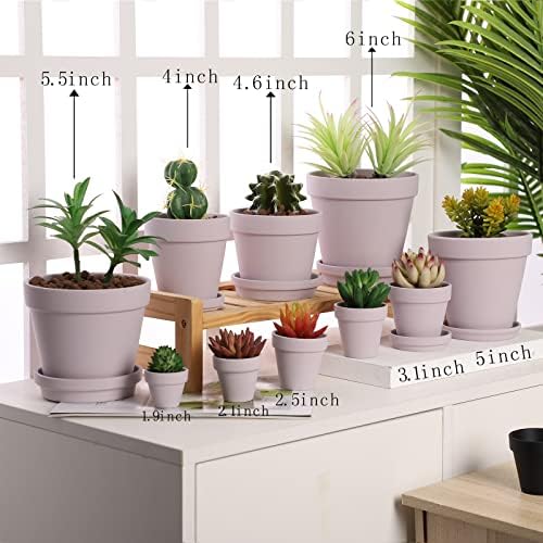 Yishang Large Terra Cotta Pots with Saucer- 6 Pack Large 6'' Terra Cotta Plant Pot with Drainage Hole, Flower Pot with Tray, Terracotta Pot for Indoor Outdoor Plant(Purplr) - Image 4