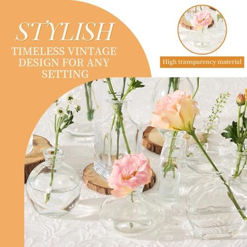Mini Bud Vases As Wedding Centerpieces for Tables,Clear Bud Vases for Flowers,Small Flower Vases Suitable for Birthday Party,Anniversary,Wedding Reception,Baby Shower (Clear, 12 PCS) - Image 3