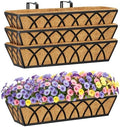 HFHOME 24 inch Railing Planter Box - 4 Pack Metal Window Trough with Coconut Coir Liners, Flower Basket for Deck Railings Balcony or Porch to Display Plants and Flowers by HFHOME