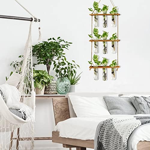 XXXFLOWER 9 Tube Vases Wall Hanging Propagation Station with Wooden Stand+ 9 Blue Tube Vases Wall Hanging Propagation Station with Wooden Stand - Image 5