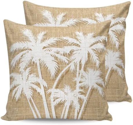 Throw Pillows 16x16 Set of 2, Tropical Palm Tree Waterproof Outdoor Pillow Covers for Patio with Insert, Vintage Tan Exotic Botanical Plants Decorative Pillowcase Cushion for Couch, Sofa, Bed, Garden by Unknown