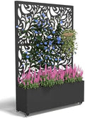 Metal Planter Box with Trellis,70.9"x47.2"x15.7" Raised Garden Bed with Drainage Holes, Privacy Planters for Outdoor Garden Bed for Climbing Plants,Vegetables,and Vines, Black-Flower by FOLAWO