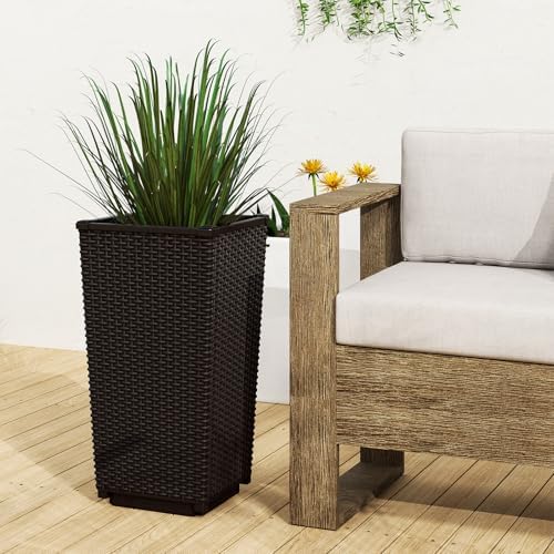 GIANTEX Outdoor Wicker Flower Pot Dark Brown Set of 2, 23 Inch Tall - Image 2